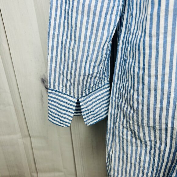 Habitat Clothes To Live In Button Up Blouse Crinkle Blue White Striped Size XS - Picture 7 of 12